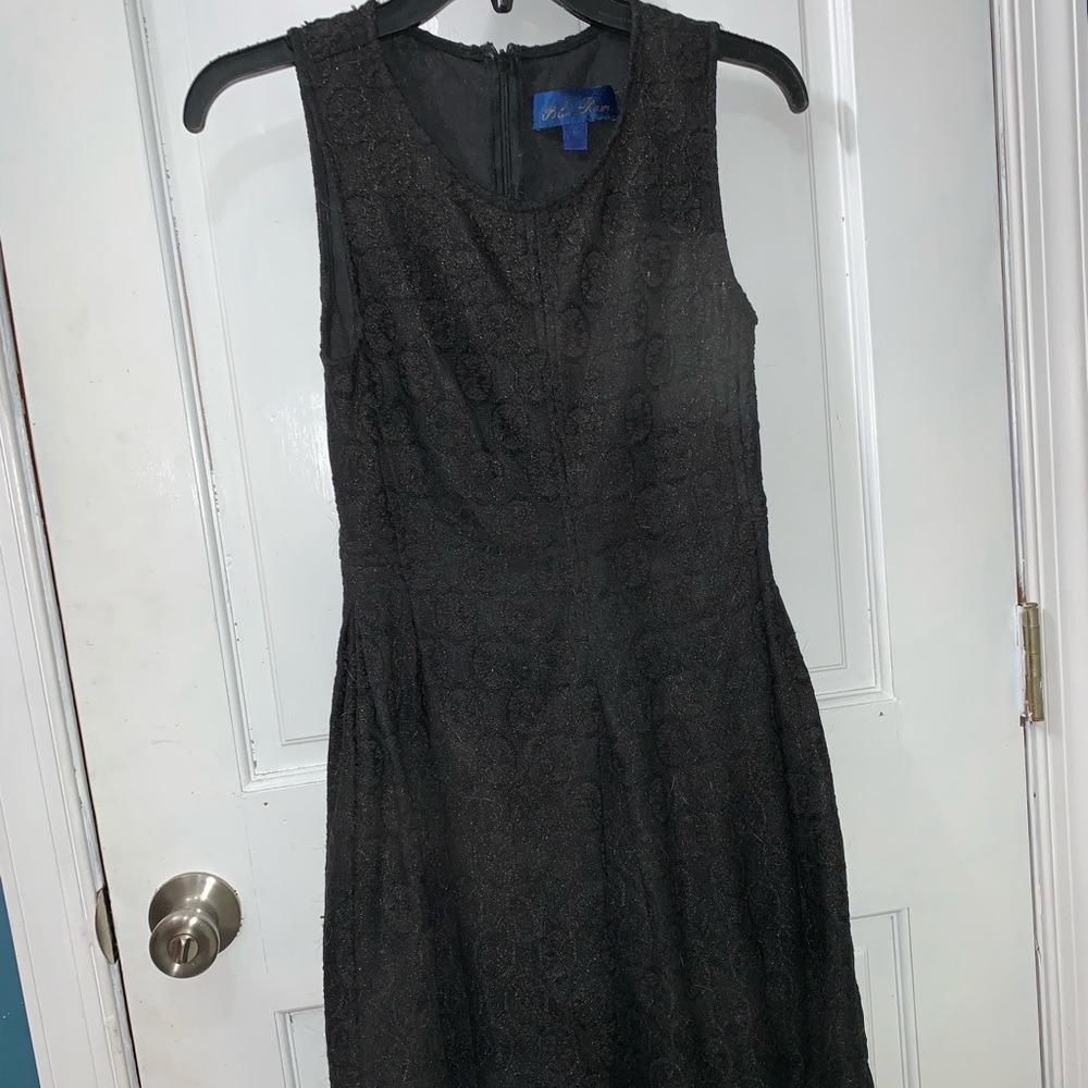 Black and gold patterned skater dress